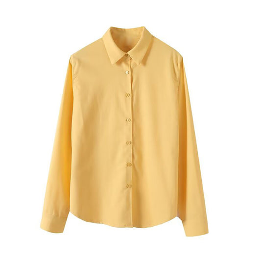 Women's new fashion long sleeved lapel cotton linen blend shirt