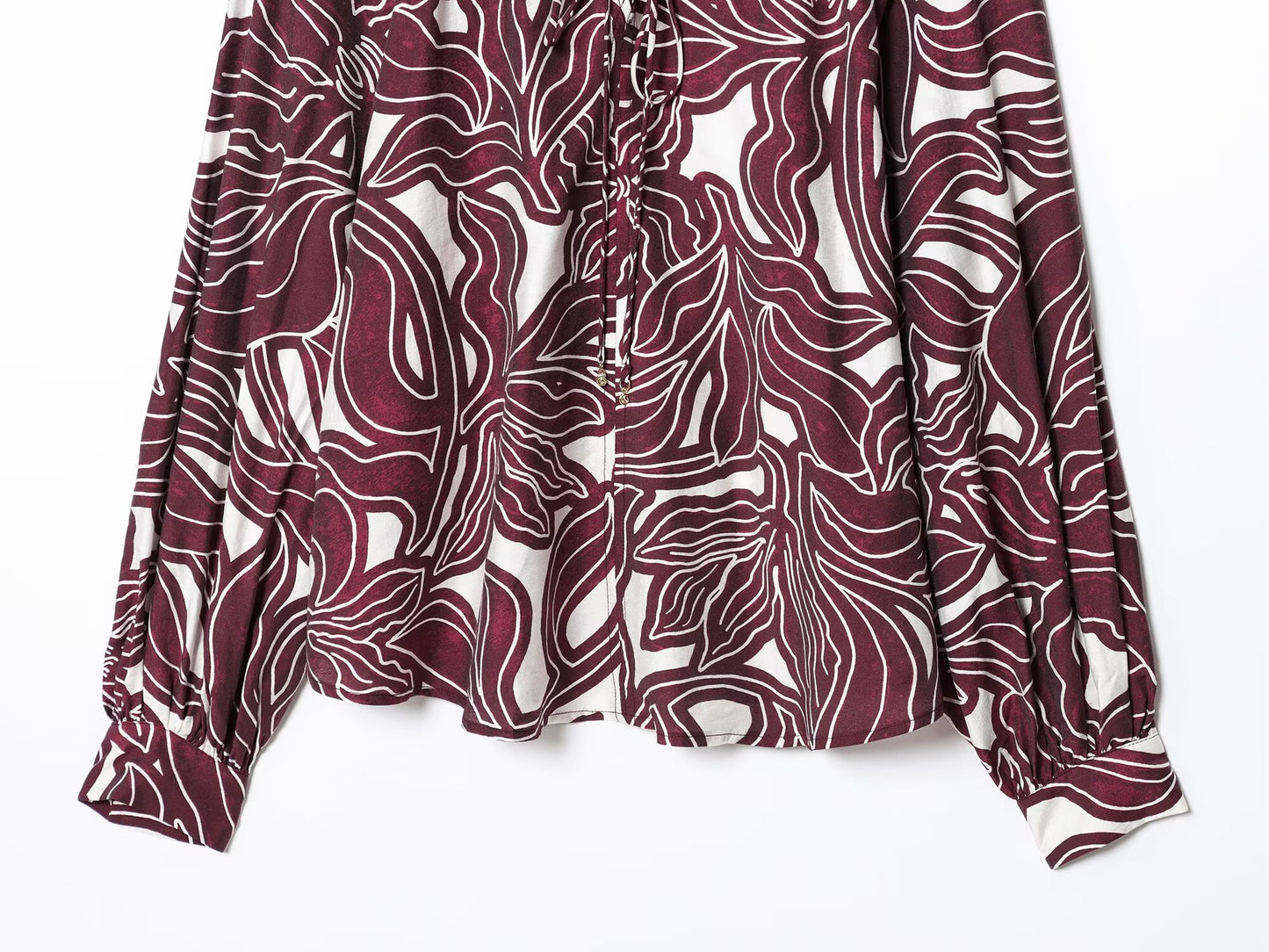 Women's new fashion lace up collar long sleeved printed shirts