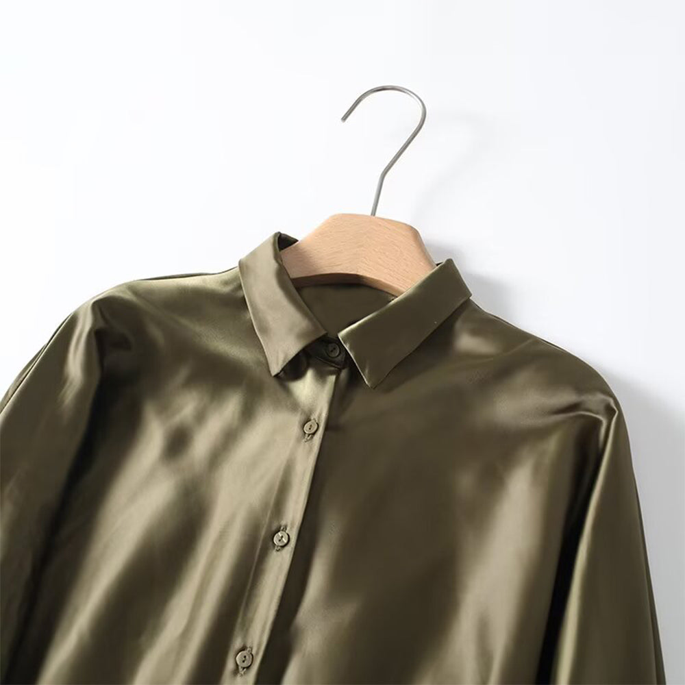 Women's casual satin textured button up shirt