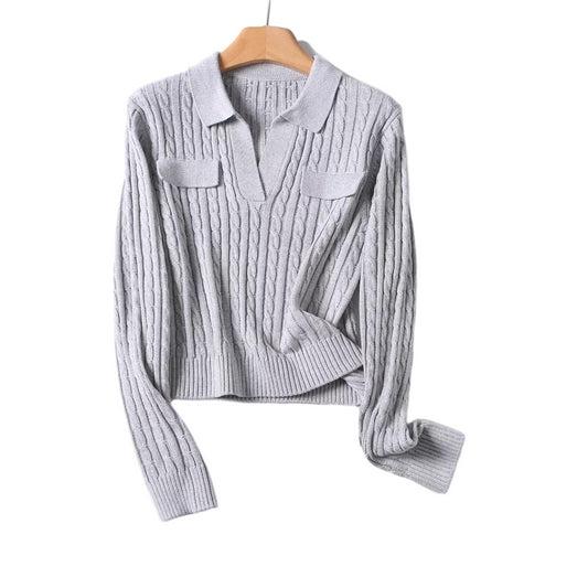 Women's 2025 new fashion striped polo collar knitted sweater