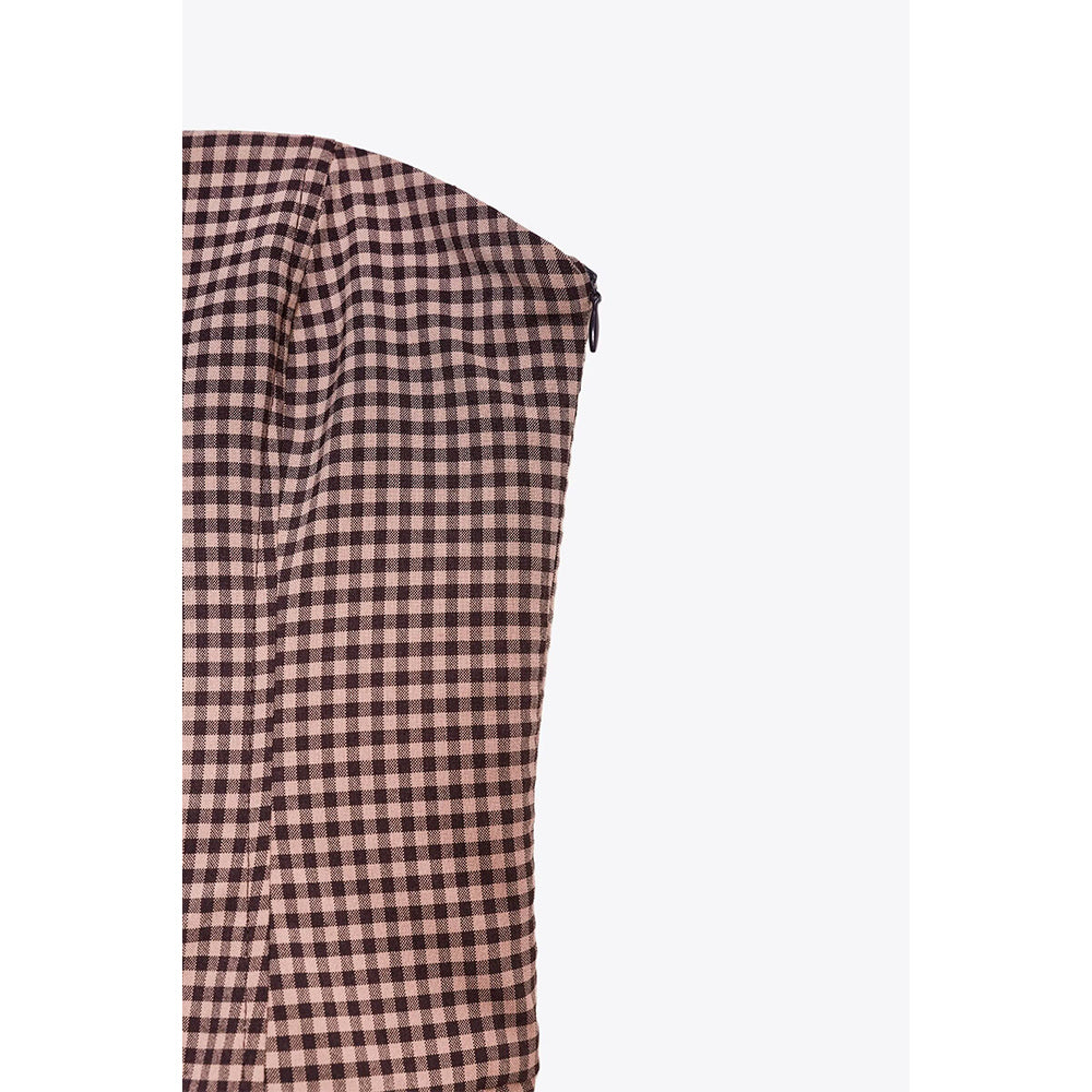 Women's Summer Fashion plaid strapless Midi Dress