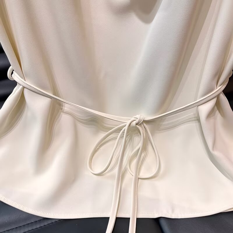 Women's New Fashion With Belt Swinging Collar Raglan Sleeve Shirt