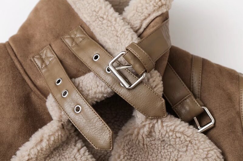 Women's with Belt double-sided Fur Faux Leather jacket Coat