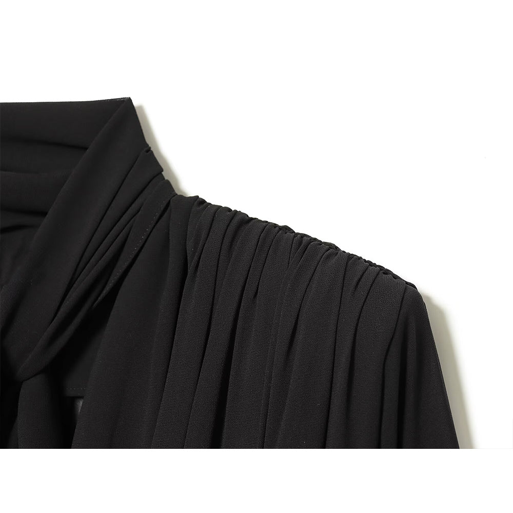 Women's tie decoration pleated chiffon top