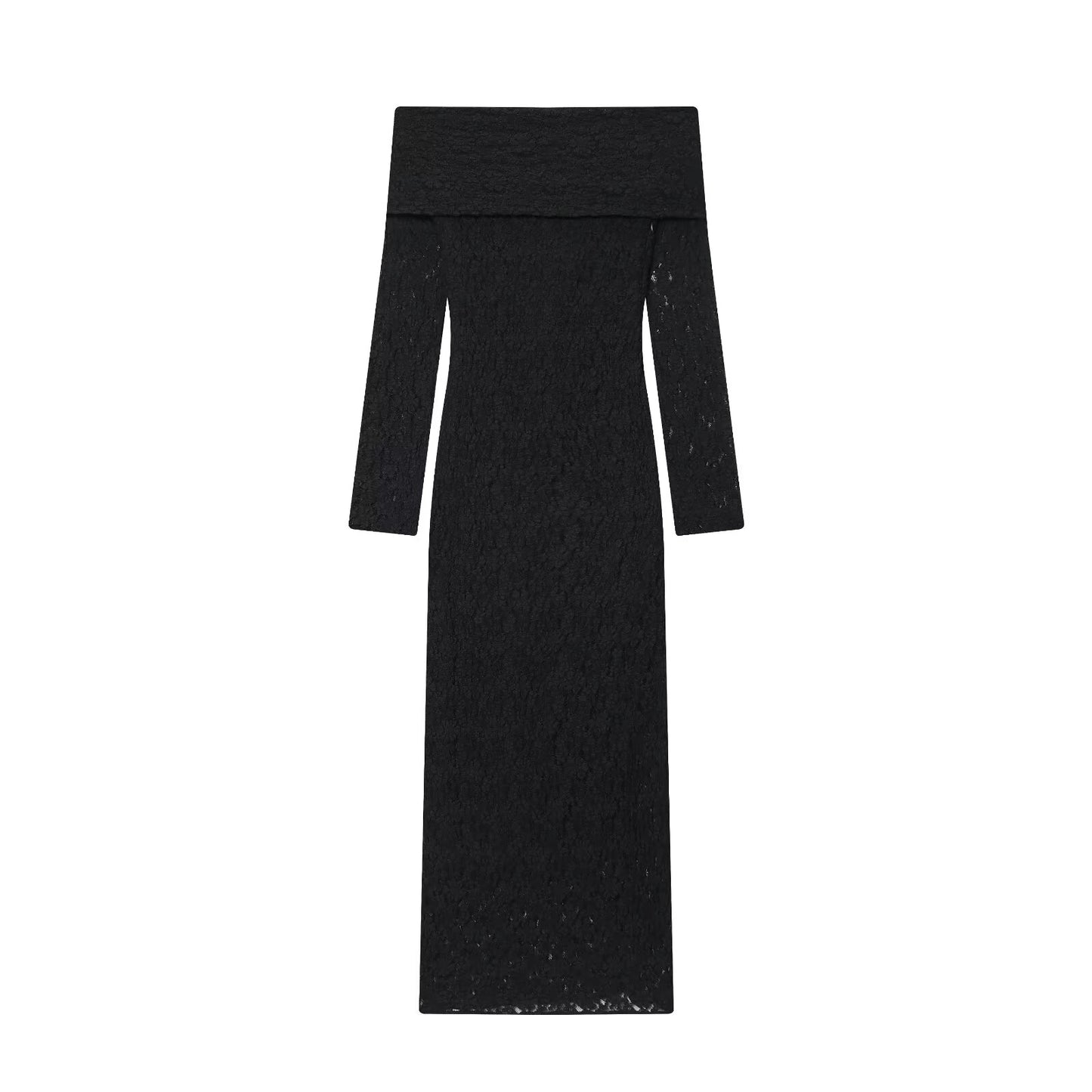 Women's new fashion black lace strapless MIDI dress