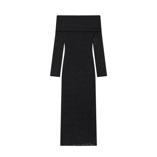 Women's new fashion black lace strapless MIDI dress