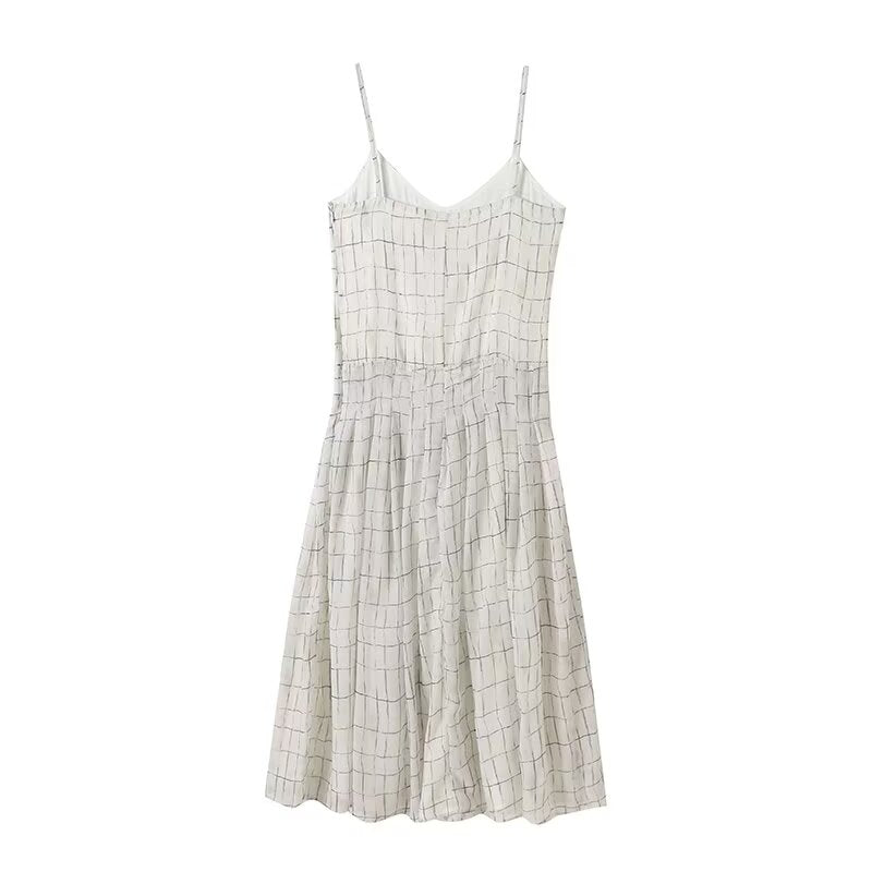 Women's summer fashion vacation style Plaid suspender MIDI dress