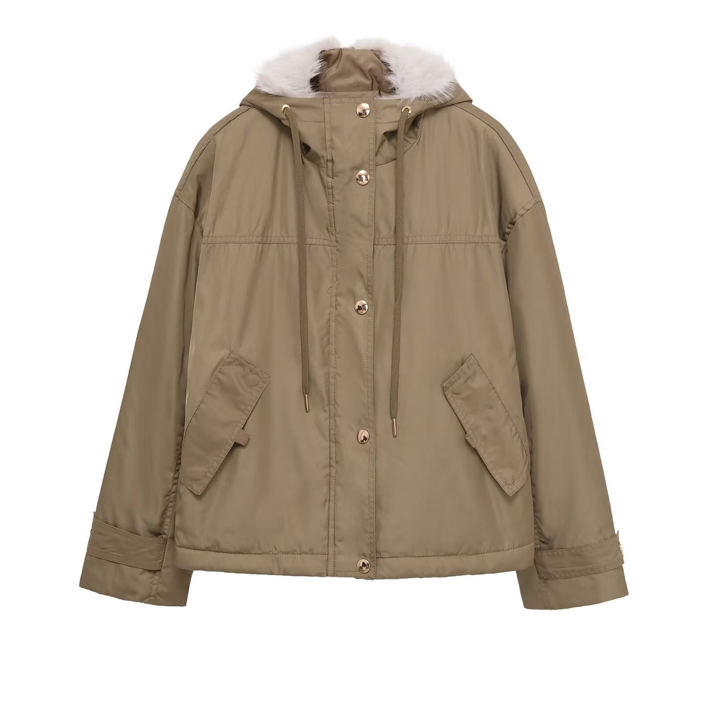 Women's faux fur effect hooded short parka coat