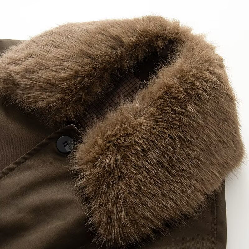 Women's double-sided wear long style faux fur effect windbreaker Coat