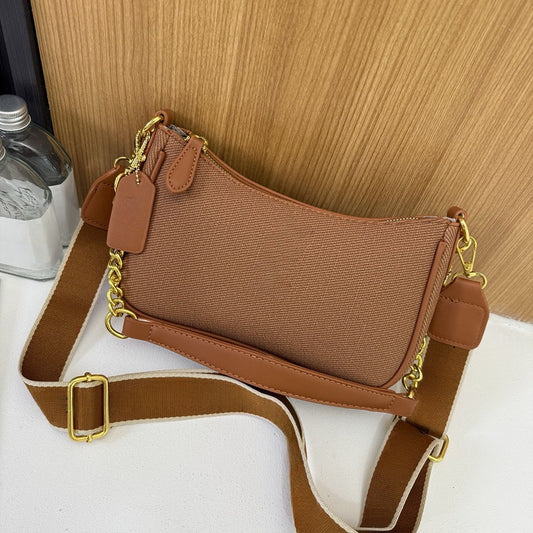 Women's New Temperament Joker Metal Chain Woven Crossbody Bag with Underarm Bag