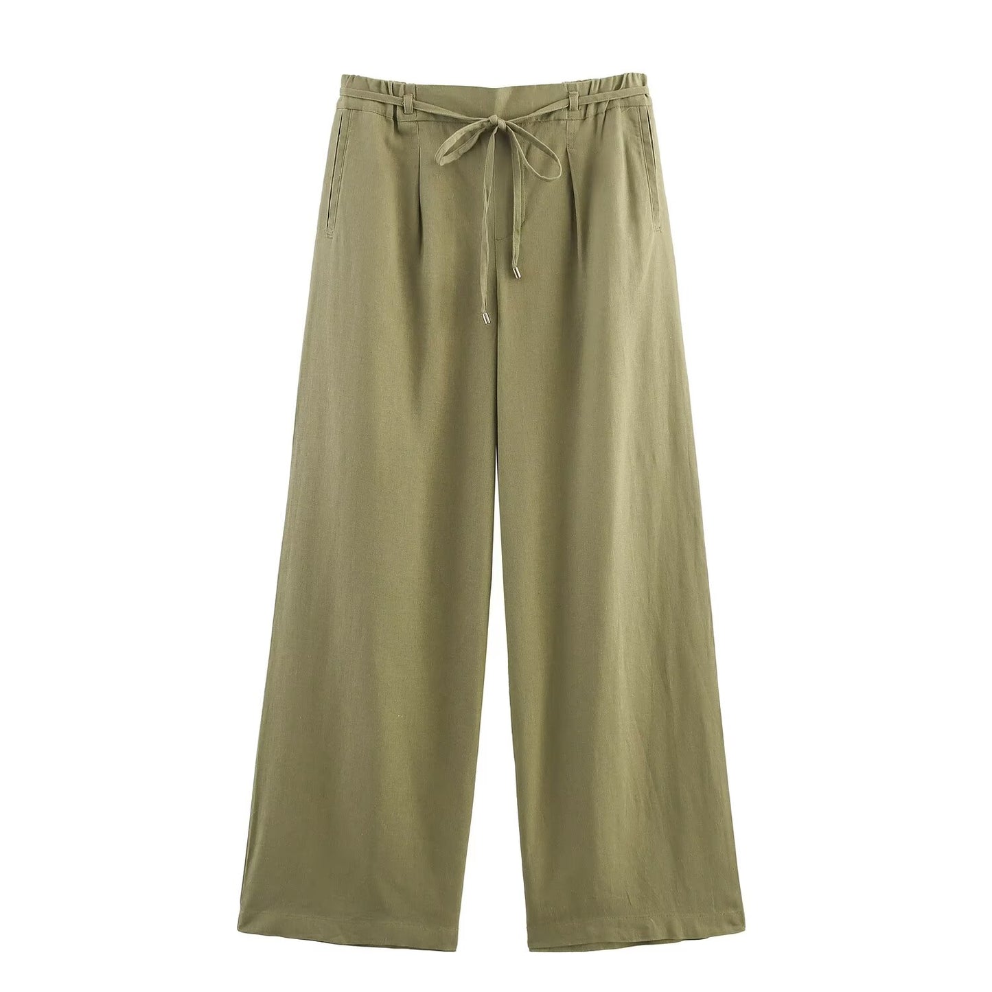 Women's new fashion with Belt loose casual linen blended wide leg pants