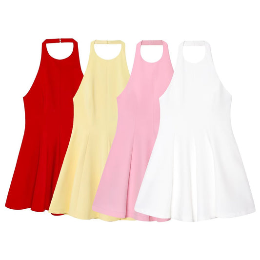 Women's Summer Fashion Wave style Hanging Neck Mini Dress