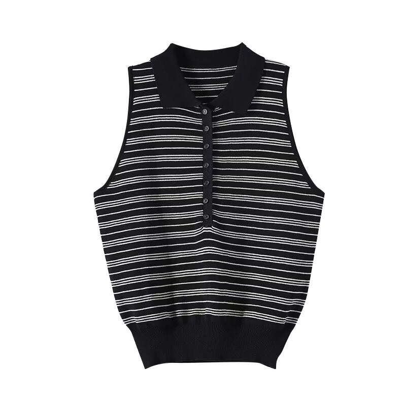 Women's new fashion retro striped sleeveless T-shirt top
