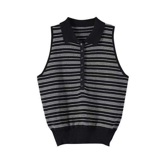 Women's new fashion retro striped sleeveless T-shirt top