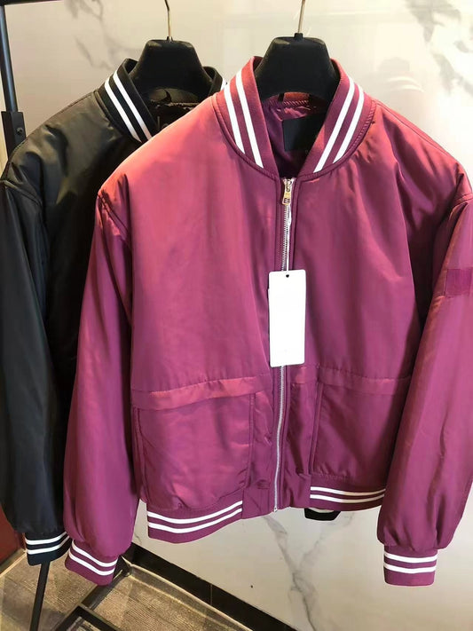 Women's new Joker loose striped bright cotton baseball uniform jacket coat