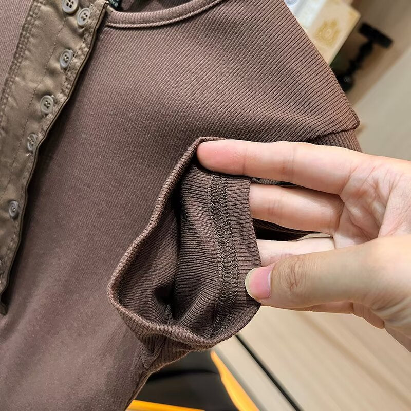 Women's new fashion buckle decoration short sleeved T-shirt top