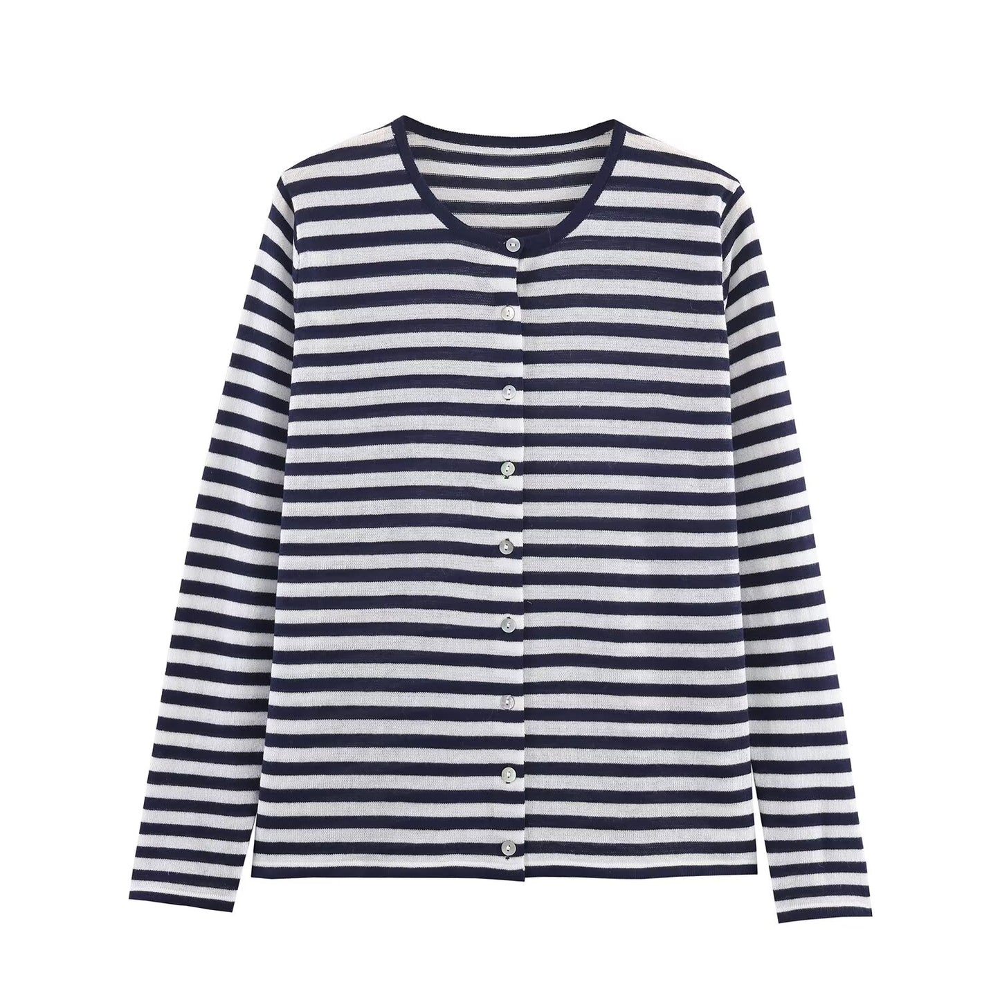 Women's comfortable O Neck striped knitted Coat