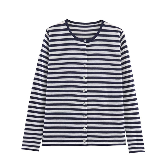 Women's comfortable O Neck striped knitted Coat