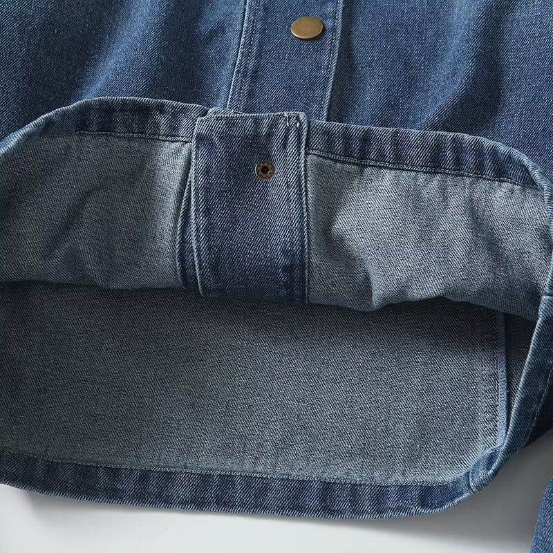 Women's casual short O Neck denim jacket Coat