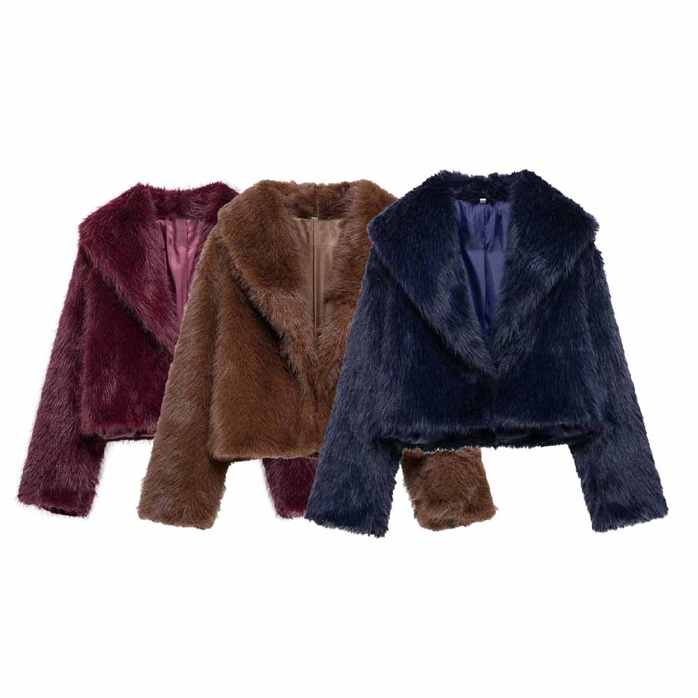 Women's winter fashion Thick warm short faux fur effect lapel fleece coat retro long sleeved button up women's coat chic top