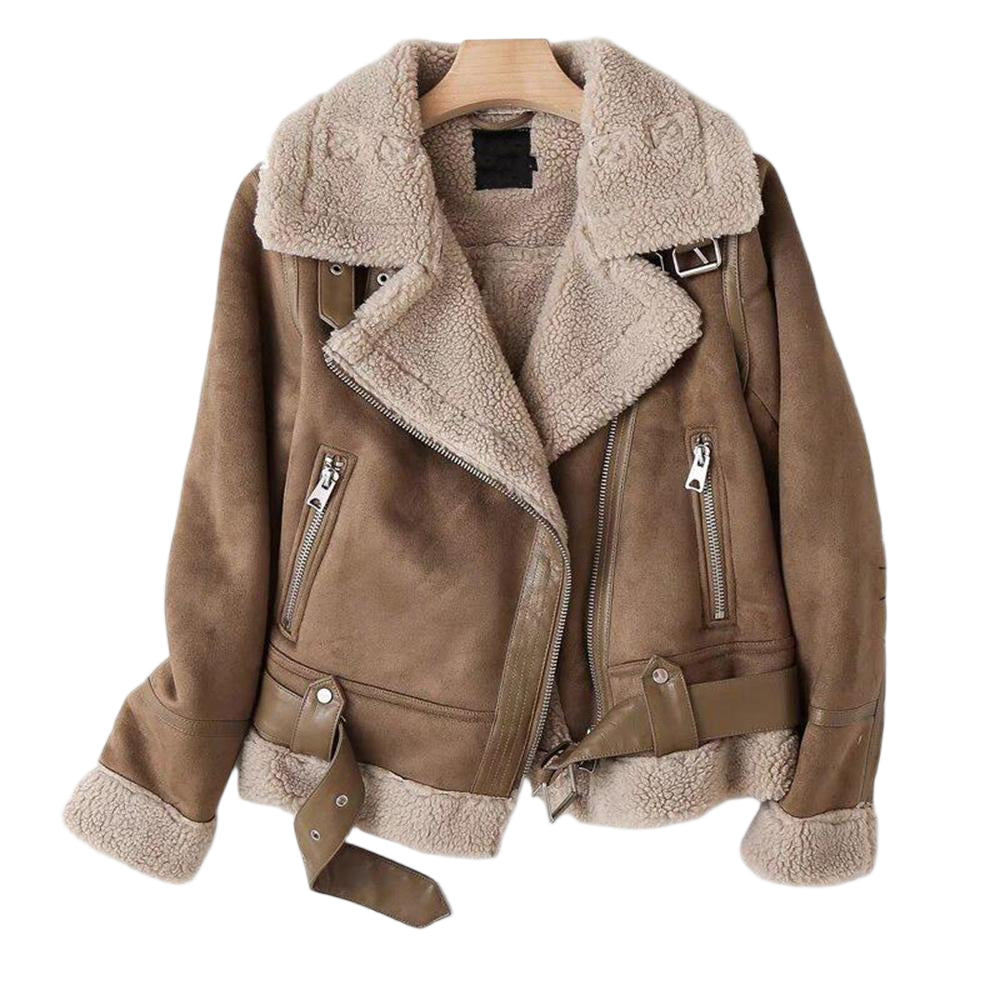 Women's with Belt double-sided Fur Faux Leather jacket Coat