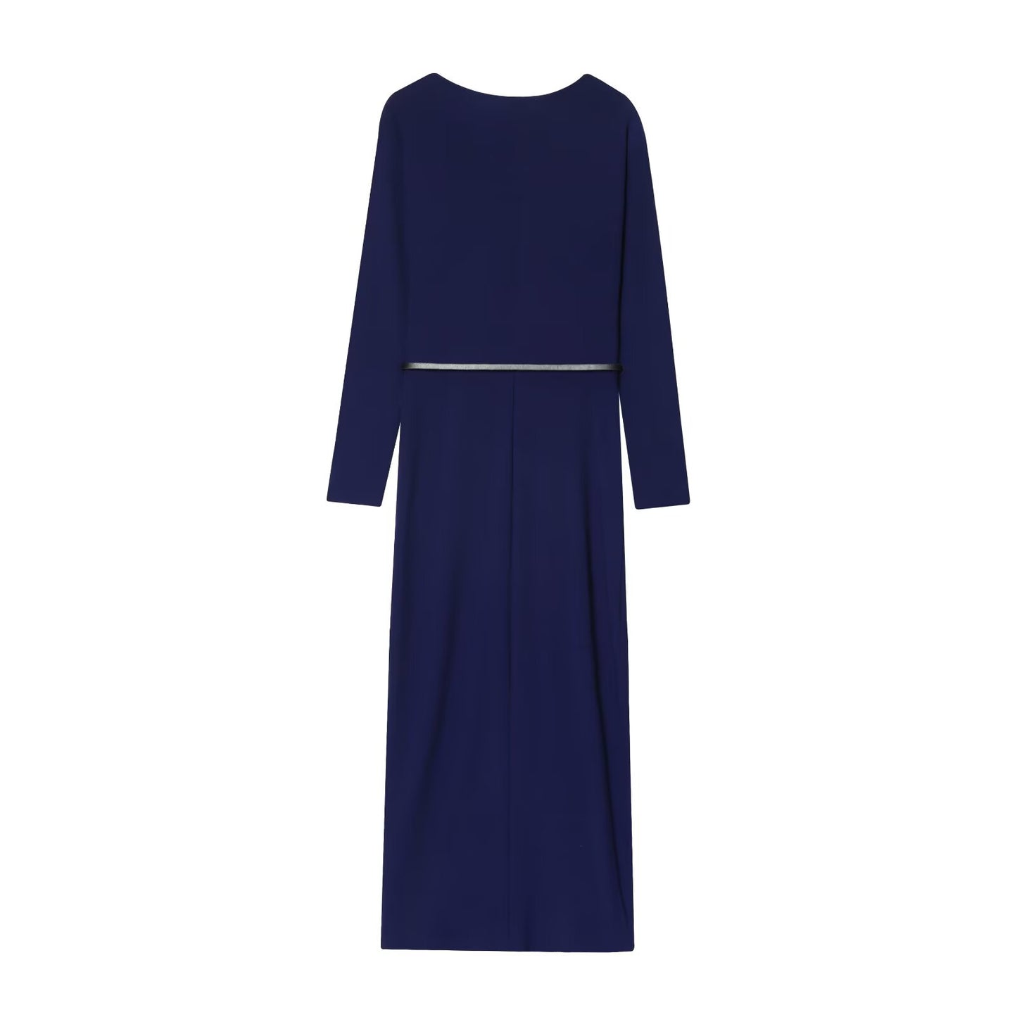 Women's New Fashion With Belt Long Sleeve Pleated Midi dress