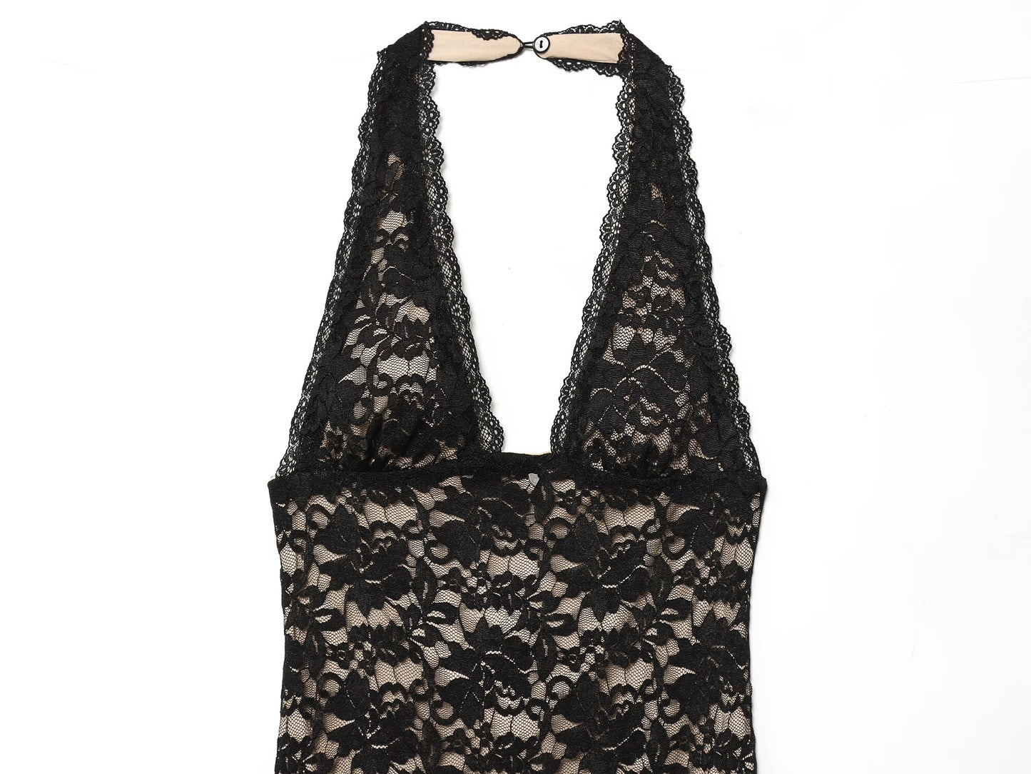 Women's slim hanging neck lace MIDI dress