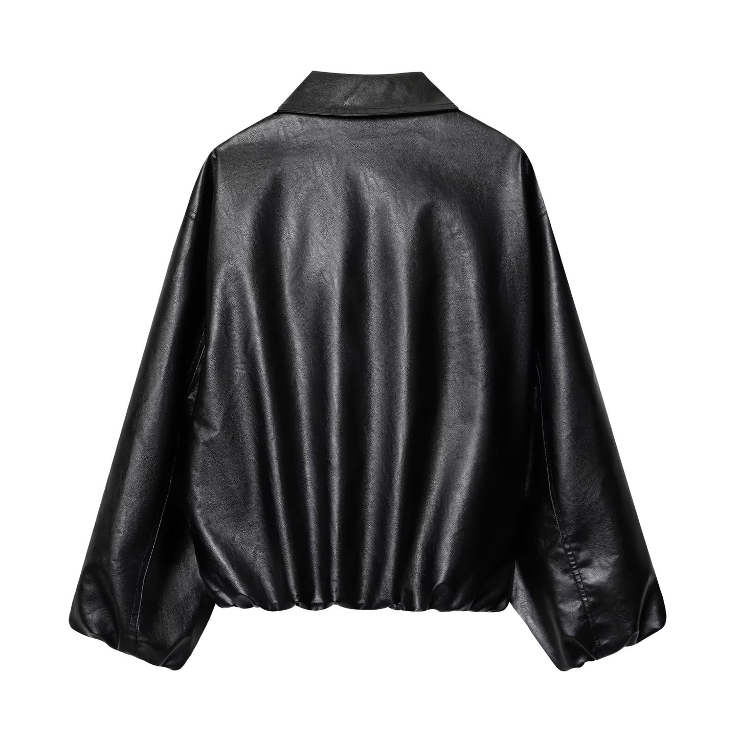 Women's new fashion loose zipper faux leather flight jacket Coat