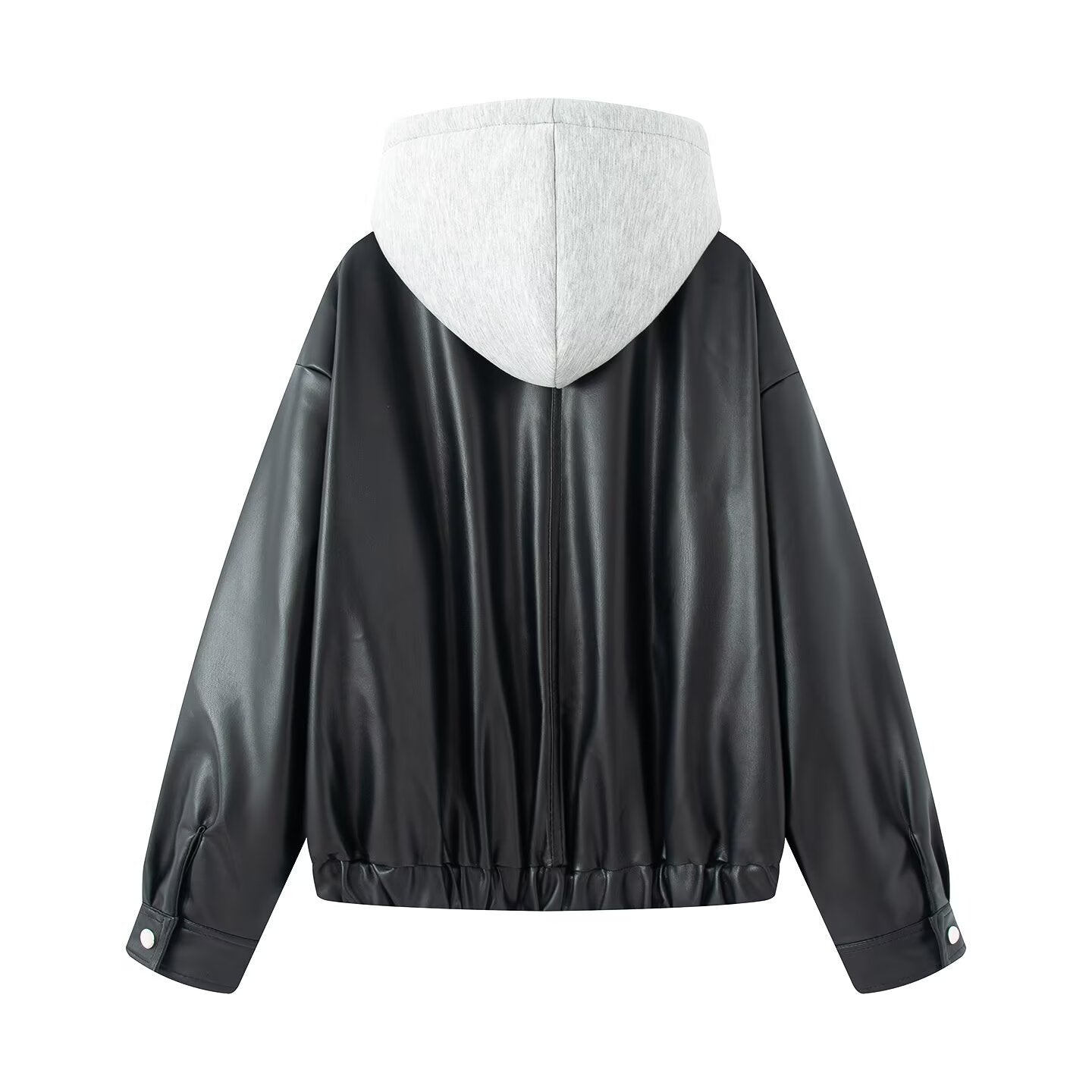 Women's patchwork hooded PU leather jacket Coat