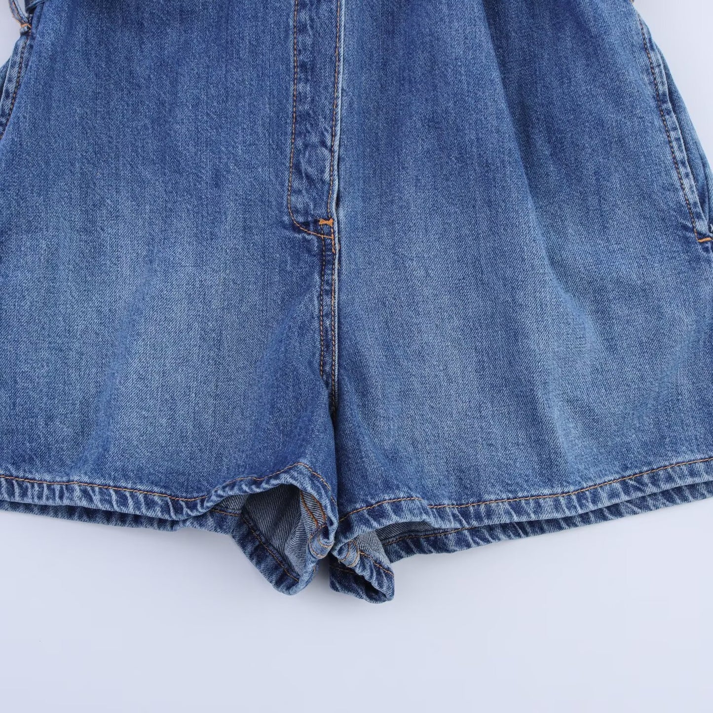 Women's new fashion with Belt short sleeved denim jumpsuit