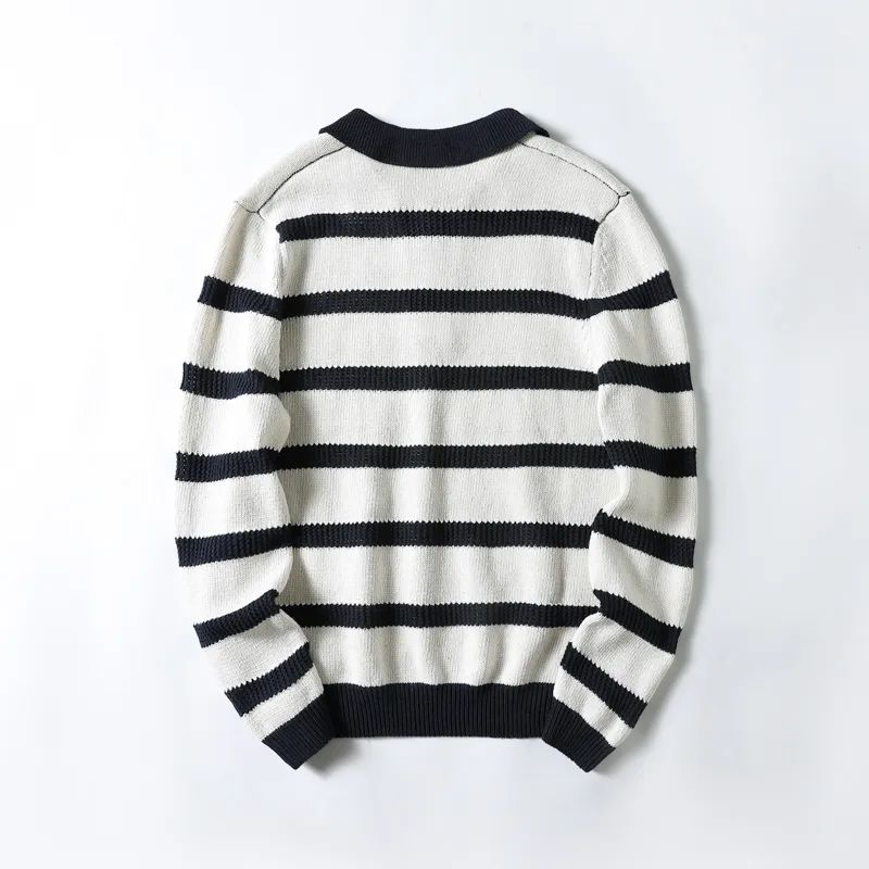 Men's New Fashion Joker Retro Striped Sweater Men's Lapel Top Advanced POLO Shirt