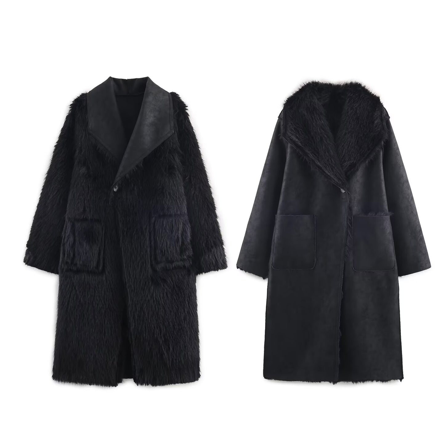 Women's double-sided wear faux fur effect Lapel Coat