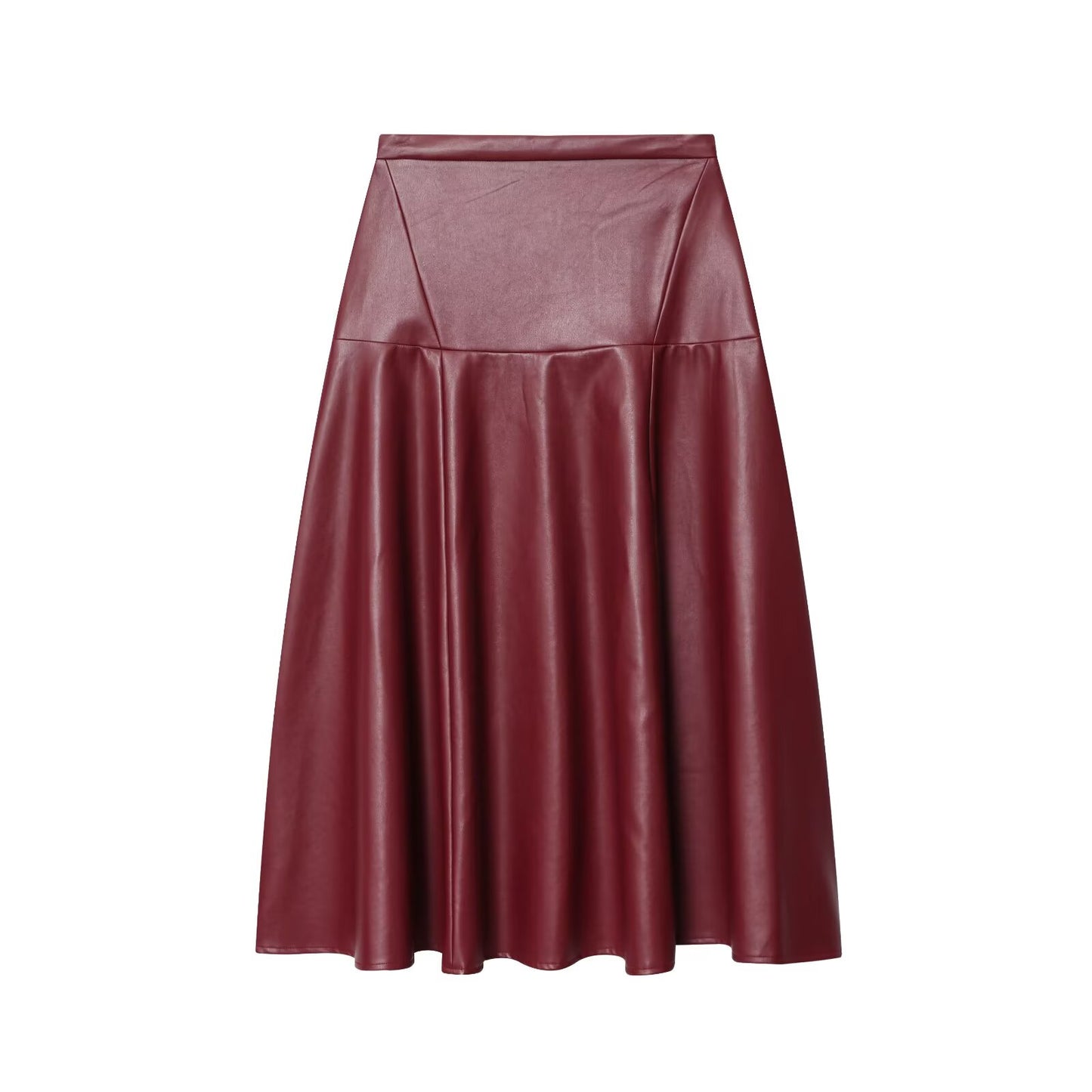 Women's casual draped faux leather MIDI skirt