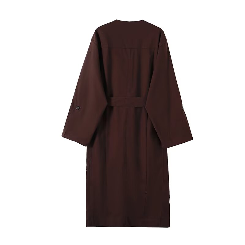Women's New Fashion With Belt Linen Blended Shirt Style Midi Dress