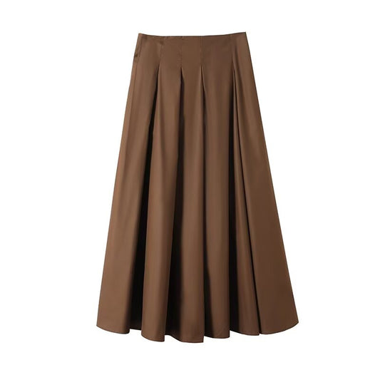 Women's chic fashion casual pleated A-line MIDI skirt