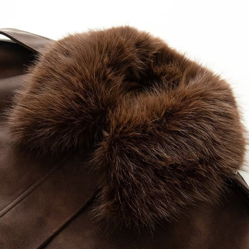 Women's detachable fur collar casual Anti suede effect jacket