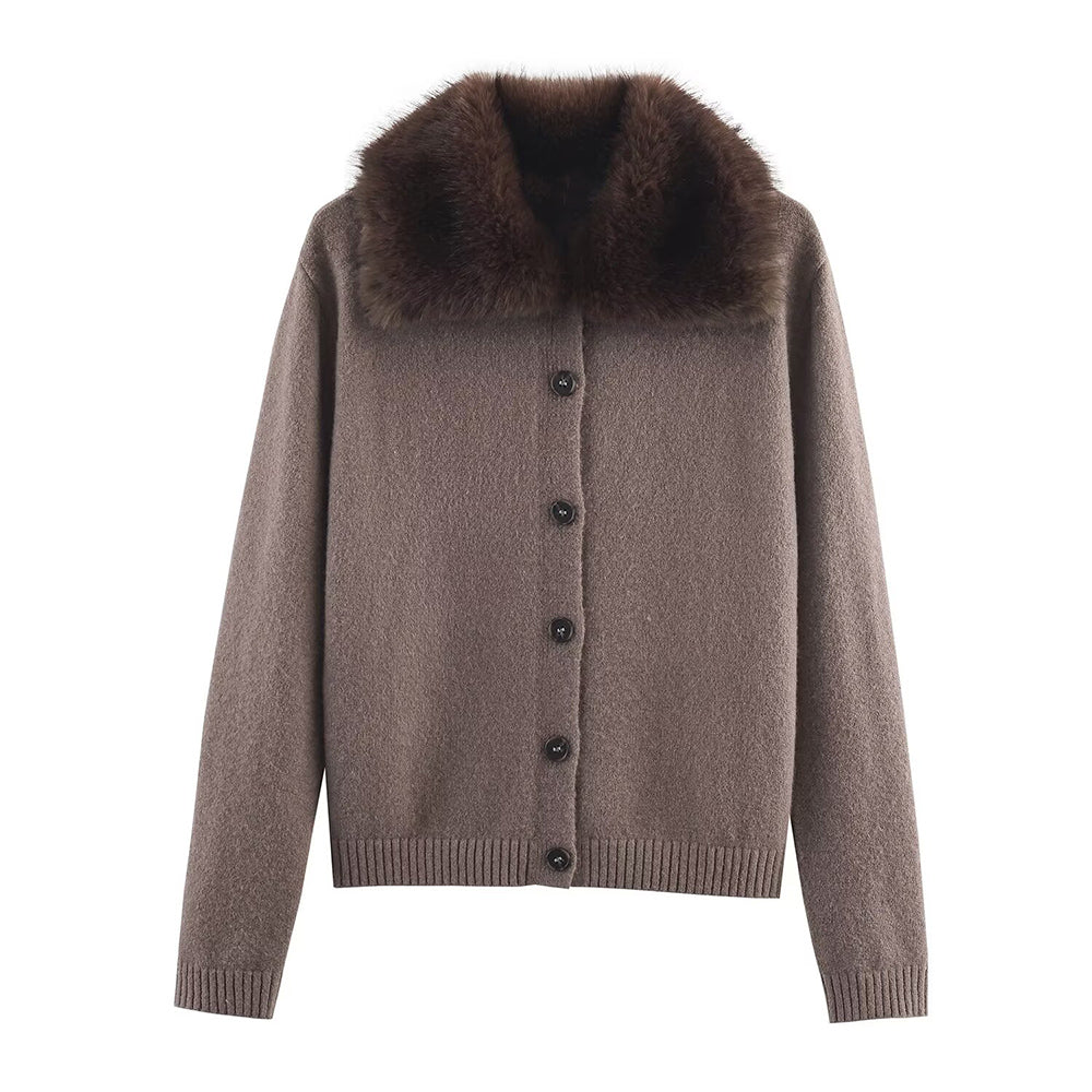 Women's new faux fur effect lapel knitted Coat