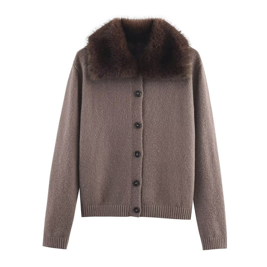 Women's new faux fur effect lapel knitted Coat