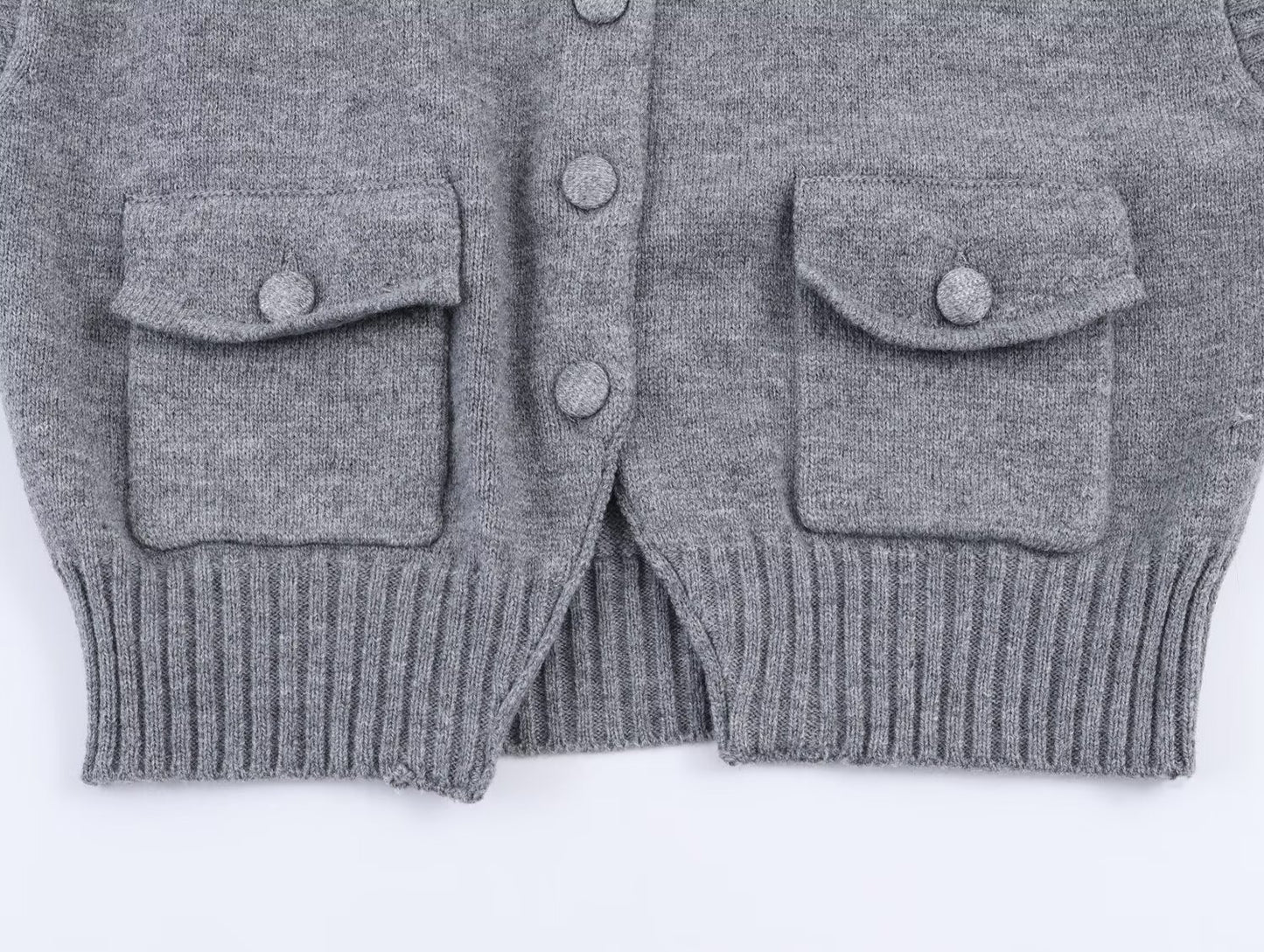 Women's pocket decoration short sleeveless knitted vest