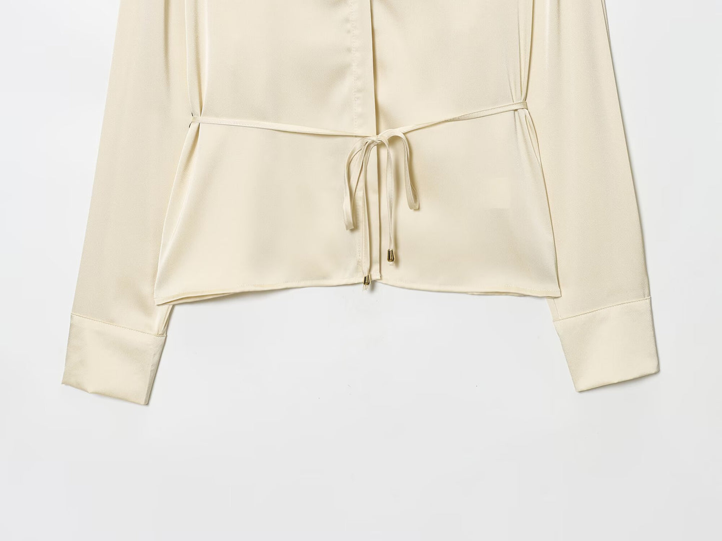 Women's New Fashion With Belt Satin Texture Lapel Shirt