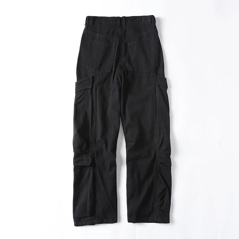 Men's New Fashion Casual Joker Loose Version Multi-pocket Decorative Straight Loose Pants Overalls