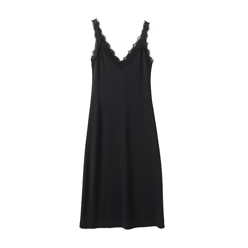 Women's 2025 new Fashion Lace Collar Sexy V-neck Midi Dress