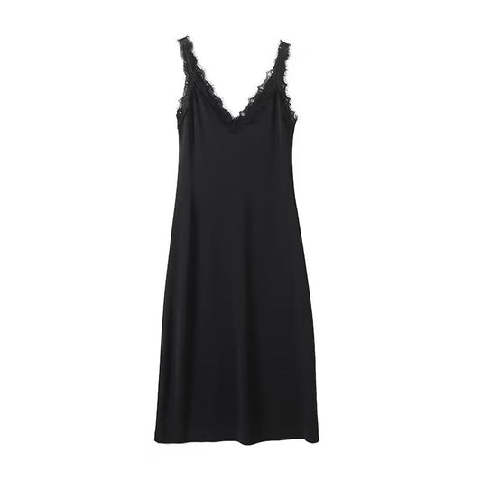Women's 2025 new Fashion Lace Collar Sexy V-neck Midi Dress