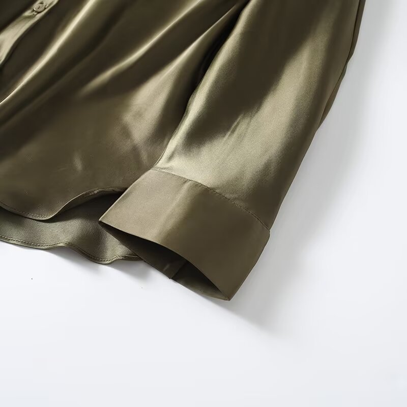 Women's casual satin textured button up shirt