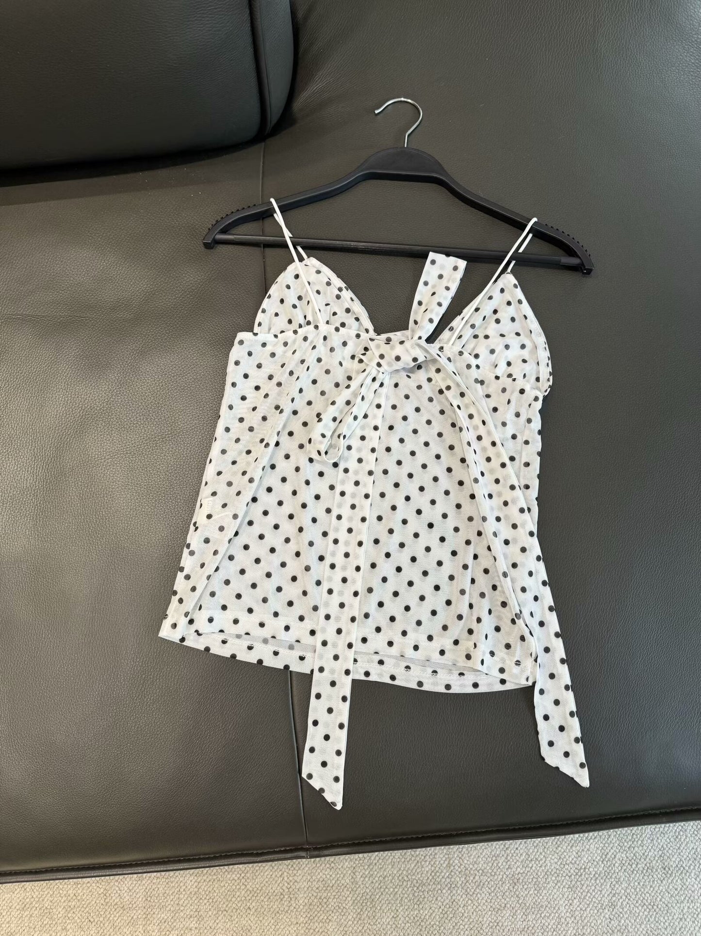 Women's 2025 new fashion scarf decoration polka dot printed top