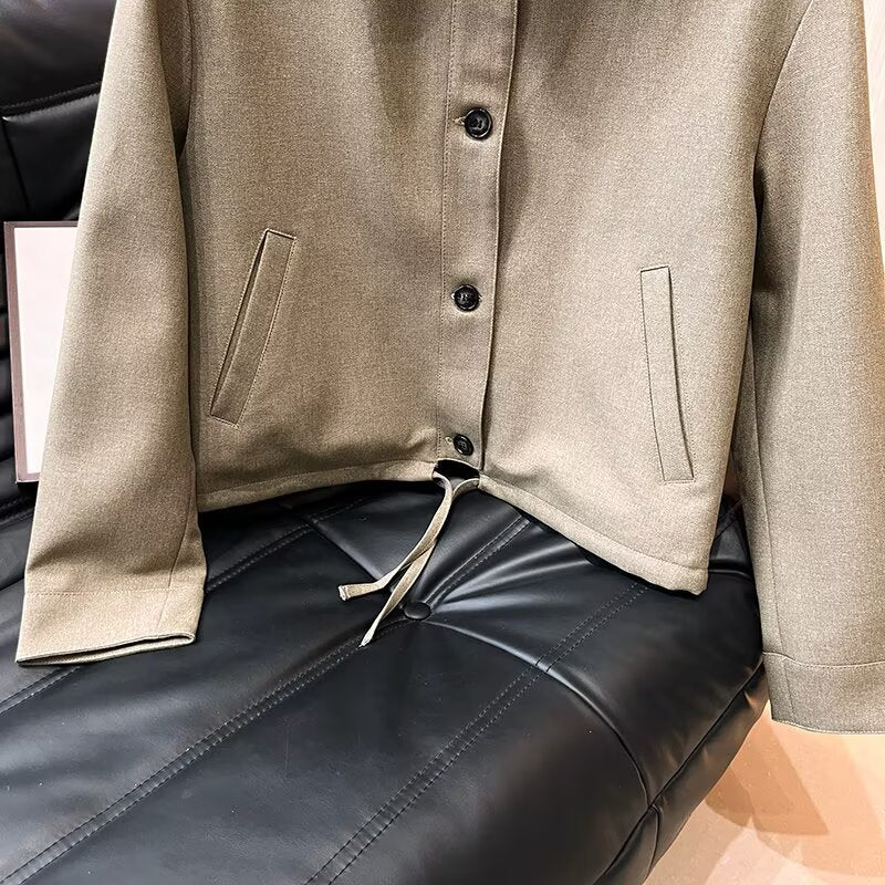 Women's new fashion short lapel linen blend pilot jacket Coat