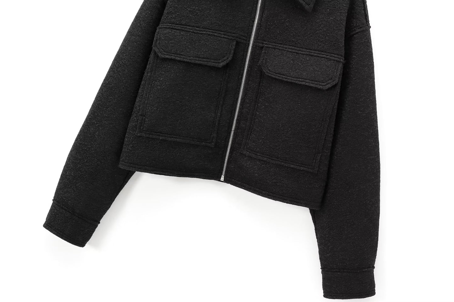 Women's short lapel zipper woolen jacket Coat