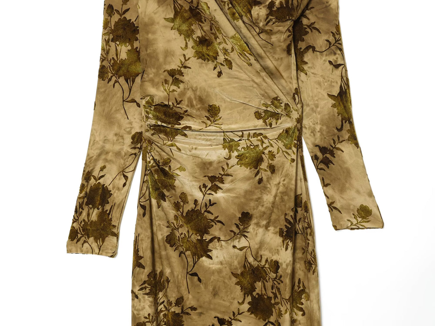 Women's new flocking pleated decoration slim off shoulder MIDI dress