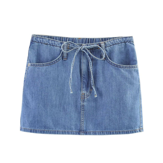 Women's' New Fashion bow decoration slim elastic waist denim mini skirt
