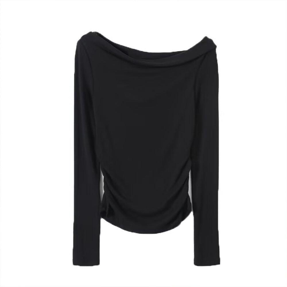 Women's new fashion slanted collar off shoulder knitted T-shirt
